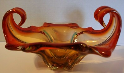 Mid-Century Modern MCM Freeform Glass Art Dish/Bowl Red/Orange Gradient-image