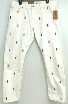Polo Ralph Lauren 40 X 32 White The Sullivan Slim All Over Pony Denim Jeans NWT-image