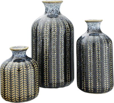 Creative Co-Op Embossed Stoneware Reactive Glaze Finish (Set of 3 Sizes) Blue -image