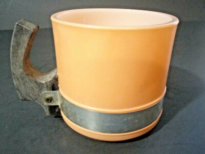 Vintage SIESTA WARE One Pastel Peach Orange Glass Mug Open Wood Handle -image
