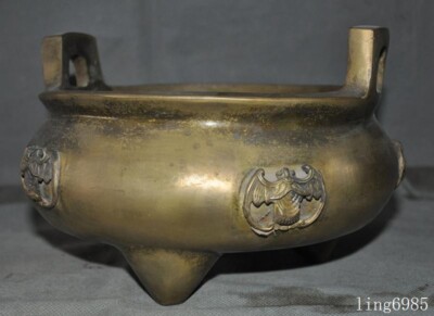 China Buddhism temple bronze animal Bats statue Joss Incense burner Censer-image