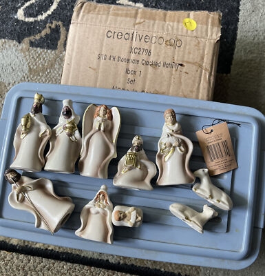 Creative Co-Op 10 Piece Crackled Stoneware Nativity/ NIB-image