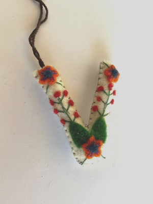 Wool Felt Embroidered Appliqued Alphabet Boho Letter 