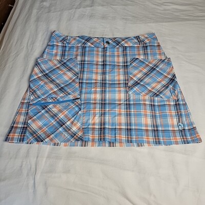 Peak Performance Skirt Womens Medium Blue Orange Plaid Sweden Golf Athleisure -image
