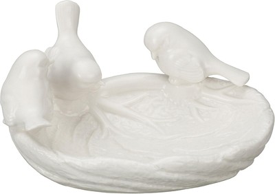 Creative Co-Op Ceramic Leaf Dish with Birds White -image