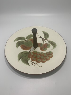 Vintage Mid Century Stangl Orchard Song Tidbit Serving Plate Orange Green Brown-image
