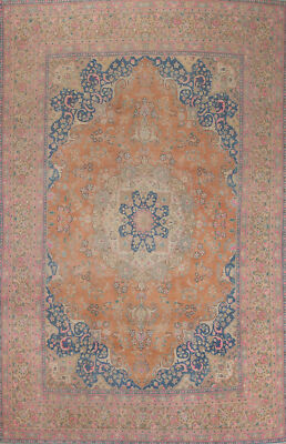 Vintage Wool Traditional Living Room Rug 10x13 Orange Floral Handmade Carpet-image