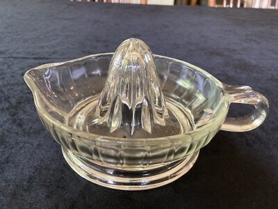Vintage Depression Clear Glass Reamer Juicer Tab Handle Orange Lemon Mid Century-image
