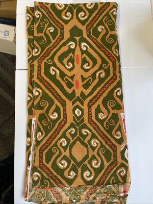 MID CENTURY MODERN FABRIC TABLECOVER SQUARE COTTON HP 9-8 OLIVE TAN ORANGE 50 IN-image