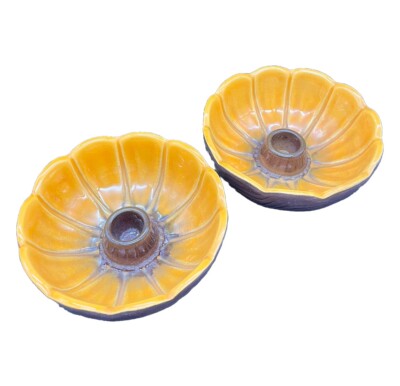 Treasure Craft Retro MCM Candle Holders Candy Dish Orange Brown 5.25” Diameter-image