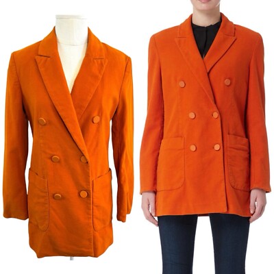 Max&Co Size XS 6 Orange Velvet Double Breasted Fustian Blazer / Jacket NWOT-image