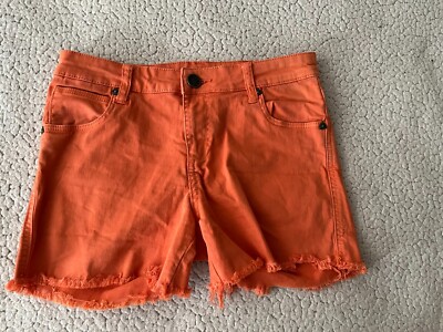 KUT from the Kloth - Shorts Sz 2 Orange Denim Gidget Fray Short Mid Rise Stretch-image