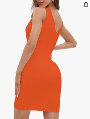 orange mid body tight dress-image
