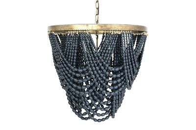 Creative Co-Op 2-Tier Draped Wood Bead Chandelier, Blue 25