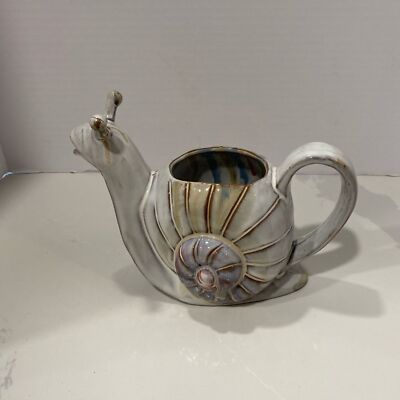 Creative Co-Op Stoneware Drip Glaze Snail Shaped Watering Can Planter 8 3/4”x6”-image