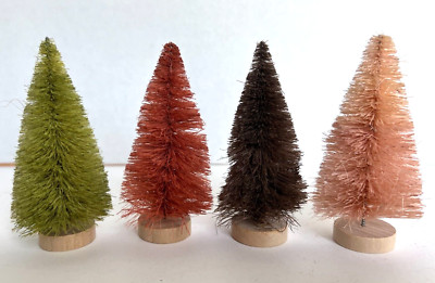 Creative Co-Op Set 4 Bottle Brush Trees w/Wood Base Green Rust Brown 4