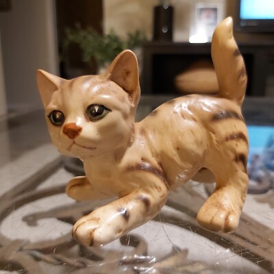 Vintage Orange Tiger Stripe Cat Miniature Figurine Mid Century Japan -image