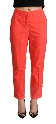 GOOD MOOD Pants Straight Cropped Orange Mid Waist Cotton Women Trouser W28 $250-image