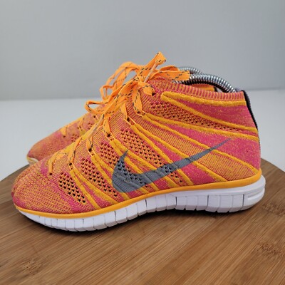 Nike Flyknit Chukka Womens Size 6 Mid Running Shoes Orange 639699-800 Lace Up-image