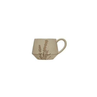 Creative Co-op Neutral with Flowers Mug Novelty Mug-image