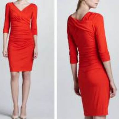 Diane von Furstenberg Bentley Three-Quarter-Sleeve Ruched Dress Blood Orange - S-image