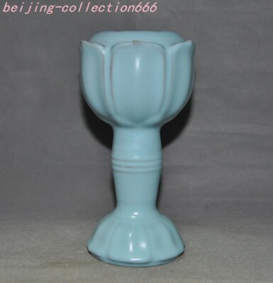 7'' China Ru kiln Porcelain Lotus flower burn incense joss sticks burner censer-image