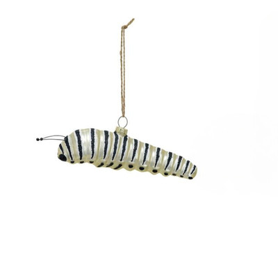 Creative Co-op Black & Yellow Caterpillar Glass Ornament Bauble-image