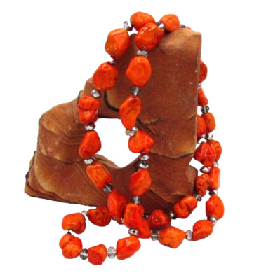 Mid Century Chunk Orange Jasper with Striations  35 inch necklace Exquisite-image