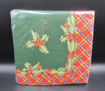 Creative Papers  CR Gibson Co 16 3 Ply Beverage Napkins Red Plaid Holly-image