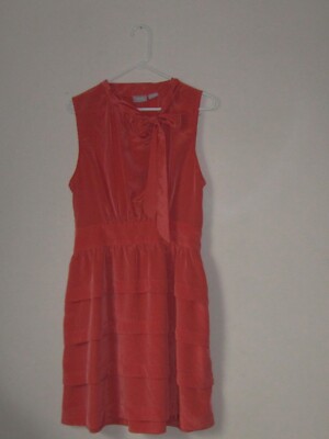 eShakti Short/Mid Length Orange Tangerine Dress with off center tie neck.-image