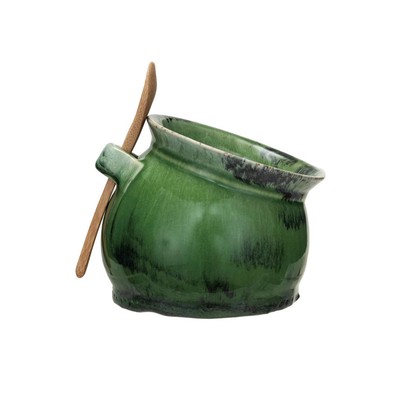 Creative Co-op Stoneware Salt Dish with Acacia Wood Spoon-image