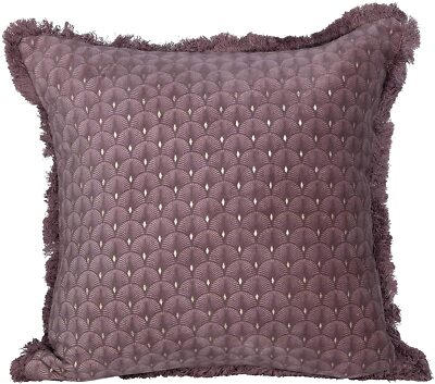 Creative Co-Op Square Cotton & Velvet Fringe Pillow, Plum-image