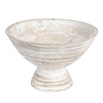 Creative Co-Op Boho Wood Pedestal Serving Bowl, White Wash Finish-image