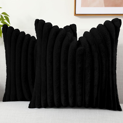 Faux Fur Throw Pillow Covers 20X20 Set of 2, Decorative Soft Plush Striped Couch-image