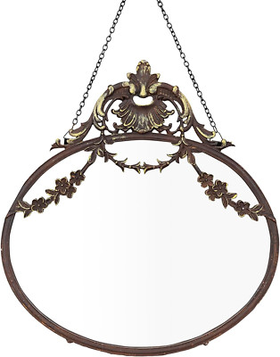 Creative Co-Op Antique Inspired Hanging Oval Mirror with Pewter Frame-image