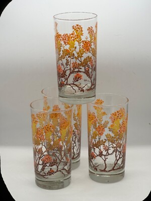 Mid century, GRAPHIC, glasses, yellow and orange flowers, 5 1/2