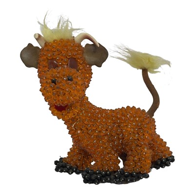 Vintage Push Pin Beaded Bull Cow Orange Mid Century Modern Kitsch Country Farm-image