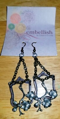 Embellish by Creative Co-op Metal Flower Dangle Earrings *New w/ Tags*-image