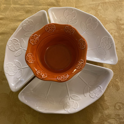 Vintage California Pottery White Orange Center Mid Century 259-image