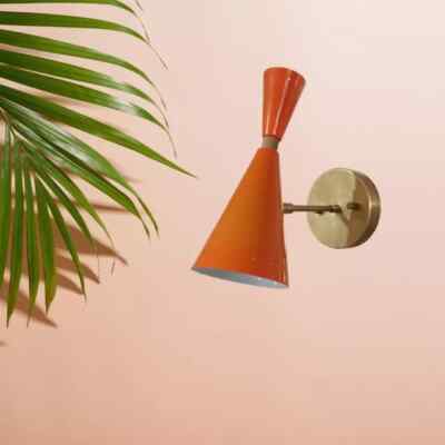 Pai1r 950's Mid Century Handmade Brass Italian Diabolo Wall Sconce Light Fixture-image