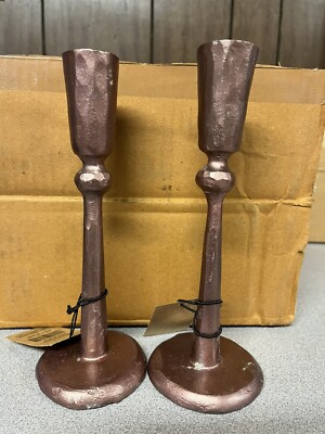 Creative Co-Op Candle Holder Hand-Forged Iron Antique Copper Finish Lot of 2 S7-image
