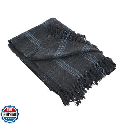 Creative Co-Op Recycled Cotton Blend Throw Blanket with Fringe, Grey Plaid-image