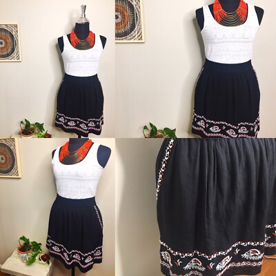 Ann Taylor loft Black Mid-thigh Length Skirt With Orange And White Detail-image