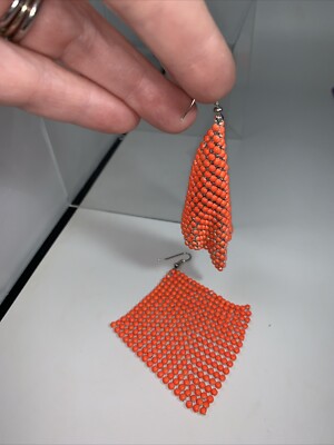 Dangle Hoop Earrings Disco Orange 70s 80s Mid Century Retro Modern 3.5 Inches-image