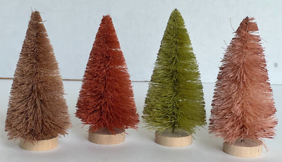 Creative Co-Op Set 4 Bottle Brush Trees w/Wood Base Green Rust Light Brown 4