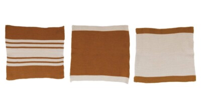 Creative Co-op Set Of 3 10.5” Square Cotton Dish Cloths Mustard/Cream Color-image