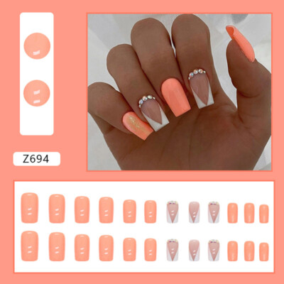 24pcs Fluorescent Orange Mid-length Fake Nails Square Press on Nails Orange-image