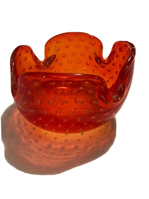 murano Orange controlled bubble glass Art Bowl Decor-image