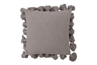 Grey Square Cotton Pillow with Tassels-image