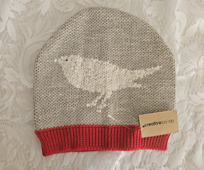 Knit Cotton Hat Creative Co-Op Made in India Bird Beanie Gray Taupe-image